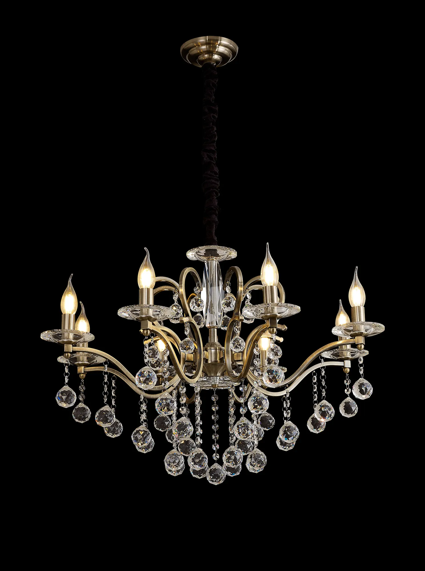 Zinta Antique Brass Crystal Ceiling Lights Diyas Multi Arm Crystal Fittings